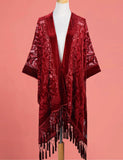 1 x Brand New MJ SERECA Women s Burnt Velvet Long Cardigan with Pom Pom Red Ivory  - RRP €45.37