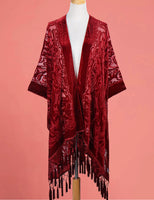 1 x Brand New MJ SERECA Women s Burnt Velvet Long Cardigan with Pom Pom Red Ivory  - RRP €45.37