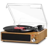 1 x RAW Customer Returns Record player, FYDEE vinyl record player Bluetooth, record player vintage turntable with built-in stereo speaker, 3-speed 33 45 78 rpm, RCA output, AUX input, wood color - RRP €79.98