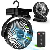 1 x RAW Customer Returns Simpeak 10000mAh camping fan table fan, mini USB fan quiet, clip fan with remote control and LED light 3 speed 720 rotation - black - RRP €36.99