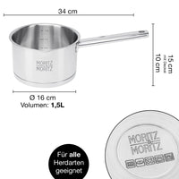 2 x RAW Customer Returns Moritz Moritz stainless steel saucepan with lid 16cm - Suitable for all types of stoves - Scale up to 1.5L - Integrated sieve in the lid - Induction pot for soups, sauces, rice and more - RRP €80.66