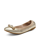 1 x Brand New DREAM PAIRS women s ballerina flats classic flat shoes with bows SDFA2250W-E gold PU size 38 EUR  - RRP €26.75