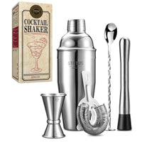 1 x RAW Customer Returns Cocktail Shaker, STNTUS Cocktail Shaker Stainless Steel, 750ml Cocktail Shaker, 5 Pieces Professional Shaker Cocktail Set Accessories with Strainer, Measuring Cup, Bar Spoon, Muddler, Cocktail Mixer Bartender Set - RRP €23.99