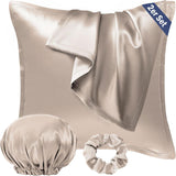 1 x RAW Customer Returns Seiwohl satin pillowcase 80x80, 2 pieces satin pillowcase pillowcase pillow cover for hair and skin, similar to silk, taupe, with hair tie and hair cap - RRP €20.16