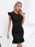 1 x RAW Customer Returns Missufe Ruffle Bodycon Short Party Dress Cocktail Dress Women Summer Flutter Sleeve Dresses Black, Medium  - RRP €43.36