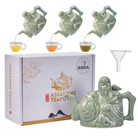 1 x RAW Customer Returns RORA Assassins Teapot, Ceramic Handmade Magic Tea Kettle for Three Drinks in One Pot, Chinese Teapot with Two Hearts, with Mini Funnel, 473 ml - RRP €37.3