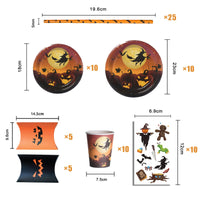 1 x RAW Customer Returns ASSUGO Halloween tableware 75-piece set, Halloween party tableware set made of paper plates, cups, straws, candy box, pumpkin tattoo stickers, Halloween table decoration for children, scary party, garden 10 psc  - RRP €12.99