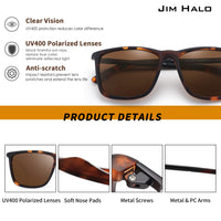 1 x RAW Customer Returns JIM HALO Polarized Driving Sunglasses Retro Square UV Protection Classic Sun Glasses Men Turtle Polarized Brown  - RRP €20.34