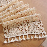 1 x RAW Customer Returns meioro Crocheted Table Runner, 30x160cm Lace Boho Table Linen Classic Beige Wedding Tablecloth Vintage Tassel Table Decoration for Kitchen Dining Holiday Party Decoration Tablerunner - RRP €11.09