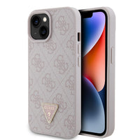 1 x RAW Customer Returns GUESS GUHCP15SP4TDPP Case for iPhone 15 6.1 Pink hardcase Leather 4G Triangle Rhinestone - RRP €38.76