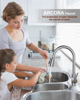 1 x RAW Customer Returns ARCORA pull-out kitchen faucet, high pressure kitchen faucet made of stainless steel, 360 swiveling kitchen faucet, kitchen mixer tap with 2 jet types, brushed nickel - RRP €59.99