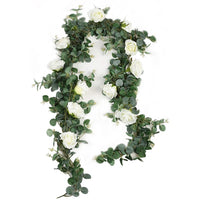 1 x RAW Customer Returns Famibay Artificial Eucalyptus Garland with White Roses Flowers Leaves Garland for Wedding Home Decoration - RRP €14.99