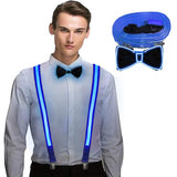 1 x RAW Customer Returns Pack of 2 Luminous Men s LED Suspenders and Bow Tie, LED Light Up Suspenders for Music Festival, Halloween Costume Party, Rave Party, Christmas, Neon Luminous Dark Party Supplies for Party Decoration - RRP €20.34