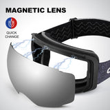 1 x RAW Customer Returns Odoland Ski Goggles Unisex for Men and Women Boys Frameless Snowboard Goggles with Magnetic Interchangeable Lens UV Protection Anti-Fog Snow Goggles Helmet Compatible Ski Goggles for Skiing Silver - RRP €39.42