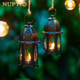 1 x RAW Customer Returns Nuptio 2 Pieces Metal Tea Light Holder Small Size Wedding Centerpieces Transparent Glass Hanging Lanterns Wedding Christmas Home Table Decoration Bird Cage Black Moroccan Lamp - RRP €18.7