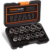 1 x RAW Customer Returns THINKWORK screw extractor set, 14-piece screw and nut remover set, stripped wheel nut remover for removing damaged, frozen, rusted nuts and screws - RRP €27.53