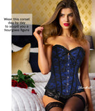 1 x RAW Customer Returns SLIMBELLE Bustier Corset Top Floral Lace Boned Overbust Gothic Sexy Cincher for Christmas and Party with 1 Thong-Blue-2XL - RRP €25.99