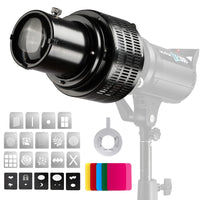 1 x RAW Customer Returns Soonpho Conical Optical Snoot with Bowens Mount for Photography, Aluminum Alloy GOBO Bowens Projector with 5 Color Filters and 10 Gobos for LED Monolight Spotlight Studio Light Flash - RRP €171.08