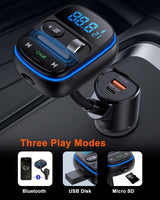 1 x RAW Customer Returns FM Transmitter Car Bluetooth, HIDOU Wireless Bluetooth 5.0 Car Radio Adapter Receiver Car Kit with Bass, 7 Color Light, QC3.0 PD 30W Fast Charge, Siri Voice Assistant, Hands-Free Call, MP3 Player - RRP €20.16