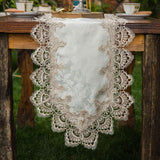 1 x Brand New ARTABLE Rectangular Lace Tablecloth Clear Embroidered Kitchen Tablecloth with Lace Border Can Be Used for An Elegant Long Dining Table Golden, 40 x 180 cm  - RRP €17.14