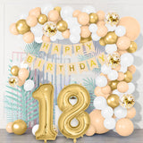 4 x Brand New QIUQI 18th Birthday Decoration Beige, 18th Year Decoration Birthday, Decoration 18th Birthday Girls Boys, White Gold Apricot Balloon and HAPPY BIRTHDAY Banner for 18 Party - RRP €58.08