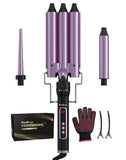 1 x RAW Customer Returns Curling irons 3 barrels for large curls with various attachments, 3 barrels wave iron with adjustable temperature, wave iron fast heating with heating glove 2 clips, for long short hair - RRP €32.4