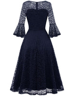 1 x RAW Customer Returns DRESSTELLS Women s Elegant Cocktail Dress 3 4 Sleeve Wedding Party Bridesmaid Dress Evening Dress Lace Dress Navy L - RRP €43.2