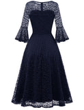 1 x Brand New DRESSTELLS Women s Elegant Cocktail Dress 3 4 Sleeve Wedding Party Midi Evening Dress Lace Dress Navy XL - RRP €43.99