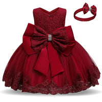 1 x RAW Customer Returns TTYAOVO Baby Girls Lace Dress Bowknot Flower Wedding Dresses Size 90 12-24 Months 648 Red - RRP €28.99