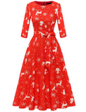 1 x RAW Customer Returns DRESSTELLS Vintage Women s Tea Dress Cocktail Party Dress for Church Work Red Snowman Deer L - RRP €23.21