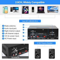 1 x RAW Customer Returns Woopker Amplifier with Bluetooth 5.0 40WX2 HiFi Stereo Mini Audio Receiver HiFi Amplifier Digital Amplifier Power Amplifier with USB, SD, FM, 2 Microphone Input Echo, RCA, LED, for Studio, Home Cinema AK45  - RRP €32.23