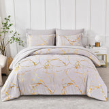 1 x RAW Customer Returns Freyamy bed linen 220x240cm 3-piece light grey gold marble glitter pattern bedding sets brushed microfiber soft reversible bed linen luxury duvet cover with zipper and 2 pillowcases 80x80cm - RRP €46.37