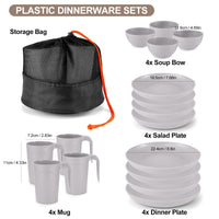 1 x RAW Customer Returns Odoland Unbreakable Tableware Set, Reusable Camping Tableware Set for 4 People, 17 Piece Plastic Tableware Picnic Lightweight Plastic Serving Plate with Plate Bowl Cup - RRP €29.4