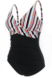 1 x RAW Customer Returns Laorchid one piece swimsuit swimwear v neck women swimsuit tummy control push up swimwear swimsuit high waist swimsuit dark bohemian vertical stripes with black 4XL - RRP €40.33