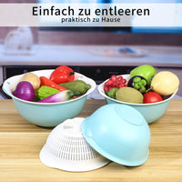 1 x RAW Customer Returns 2-in-1 Multifunctional Kitchen Strainer Set, 3 Pieces Double Layer Colander Bowl Strainer, Pasta Strainer Plastic, Colander Strainer Drain Basket for Fruit Rice Vegetable Salad Kitchen Strainer, 3 Sizes, Blue - RRP €20.88