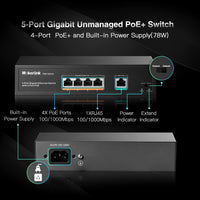 1 x RAW Customer Returns MokerLink 5 Port Gigabit POE Switch, with 4 Port POE 1000Mbps, 78W IEEE802.3af at, Unmanaged Plug and Play, Stabiler Metal, L fterlos - RRP €36.85