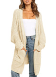 1 x RAW Customer Returns Uusollecy Cardigan Women Long Open Front Cardigan, Casual Loose Long Sleeve Knitted Cardigan with Pocket Beige L - RRP €38.99