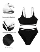 1 x RAW Customer Returns AI MAGE Bikini Women Set Tummy Control Swimsuit High Waist Ribbed Bikini Push Up Swimwear Sporty, Black L - RRP €36.29