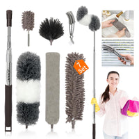 1 x RAW Customer Returns Long Telescopic Feather Duster Extendable Up to 2.5m, Telescopic Feather Duster Washable 7 Pieces for High Ceilings and Chandeliers, Spider Broom with Telescopic Handle, Duster with Blinds Cleaning Brush JOVANT - RRP €19.99