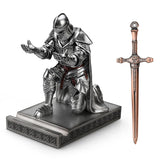 1 x RAW Customer Returns HDMbigmi King s Guard Cape Warrior Knight Pen Holder Statue Ornament Metal Sword Paperweight Paper Opener for Office Home Silver  - RRP €52.88