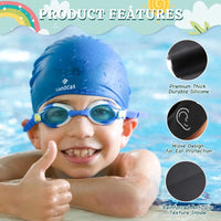 3 x Brand New 2 Pack Swimming Cap Kids for Long Short Hair, Unisex Silicone Swimming Cap Girls Boys for Ages 3-15 Years Toddler Waterproof, Swimming Cap with Ear Plugs and Nose Clip-8 - RRP €109.92