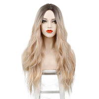 1 x RAW Customer Returns Wig Blonde for Women Long Curly Wavy Synthetic Hair Wig for Women Girls Middle Part Fashion Super Natural Wig VD066 - RRP €27.99