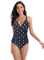 1 x RAW Customer Returns Laorchid one-piece swimsuit swimwear v neck women s swimsuit tummy control push up swimwear swimsuit high waist swimsuit blue M dots XXL - RRP €37.99