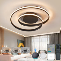 1 x RAW Customer Returns Smart LED ceiling lamp compatible with Alexa app Google Home, dimmable ceiling light with remote control, 5200 lumens round modern black ceiling lamp for living room, bedroom 48cm - RRP €129.99