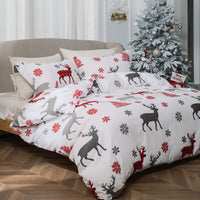 1 x RAW Customer Returns MILDLY Christmas Bedding Set - Kids Christmas Holiday Printed - Girls Boys Teens Snowflake Elk Reindeer Deer Home Decor Bedspread - Red and White - RRP €24.19