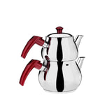 1 x RAW Customer Returns DESTALYA Turkish Teapot Set, Stainless Steel Double Teapots for Stove Top Tea Maker with Handle Samovar Style Self-Heating Tea Kettle Water Warmer, Caydanl k Tak m Midi Metal  - RRP €40.33