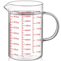 1 x RAW Customer Returns Luvan 1500ml glass measuring cup, three different scales for ounces, milliliters, cups, heat-resistant borosilicate glass, perfect measuring cup with V-shaped spout and handle for baking and cooking - RRP €19.96