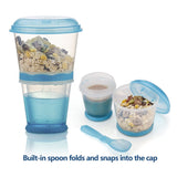 1 x Brand New Cereal On The Go, Cup Container for Breakfast Drinks, Milk Cup, Portable, Yogurt and Travel To Go, Food Container with Spoon Blue  - RRP €22.14