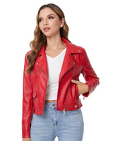 1 x RAW Customer Returns DIASHINY Red Faux Leather Short Jacket for Women Thin Zipper PU Short Jacket Motorcycle Short Jacket 013 L - RRP €59.6