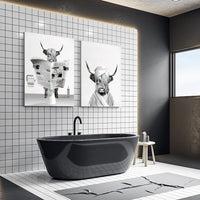 1 x Brand New UGZDEA Animal in the Bathtub Canvas Pictures, Black White Highland Cow Elephant Bathroom Poster Modern Living Room Bedroom Home Decor-without Frame W, 2x30x40cm  - RRP €17.14